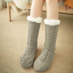 Thickened and velvet silicone non-slip adult floor socks indoor warm foot cover - Coffee - View 1