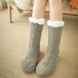 Thickened and velvet silicone non-slip adult floor socks indoor warm foot cover - Coffee
