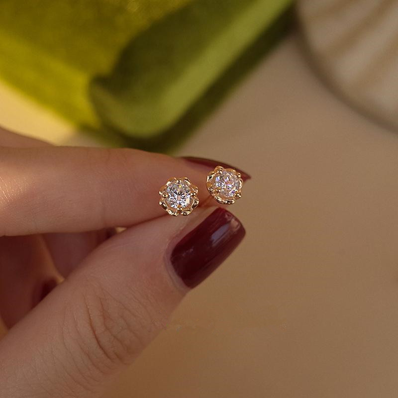 Flower Bud Small Drill Earrings Female 925 Sterling Silver Niche Design Temperament