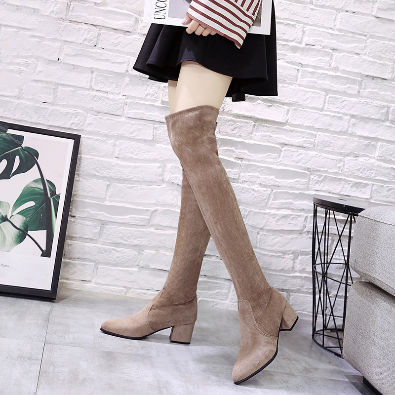 Title 7, Ladies mid-heel pointed thick heel long boots ...