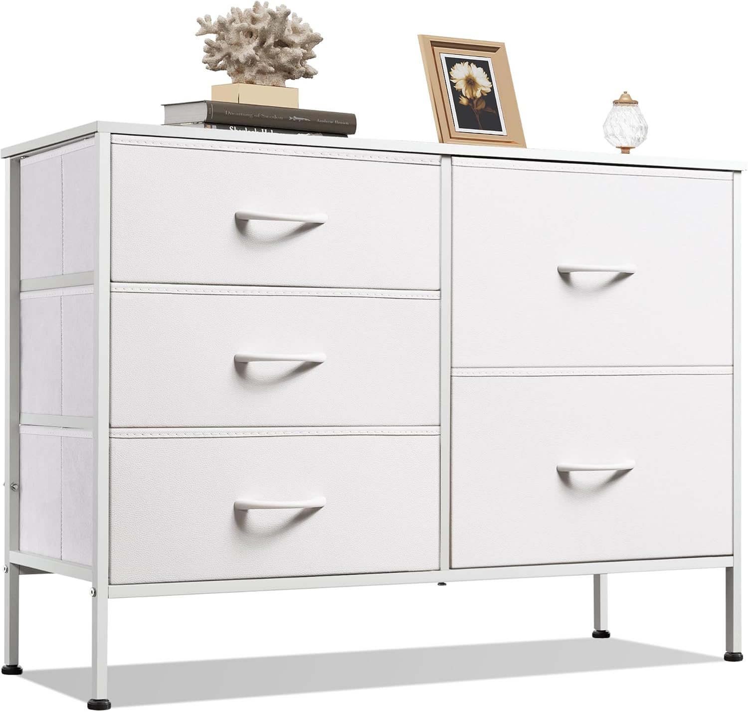 5 Drawer Dresser For Bedroom, Drawers With Wooden Top Metal Frame image 4