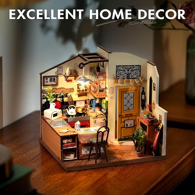 Rolife DG519 Happy Kitchen Dollhouse DIY Wooden Puzzle Kit with LED Light 1:2 - Picture 11 of 11