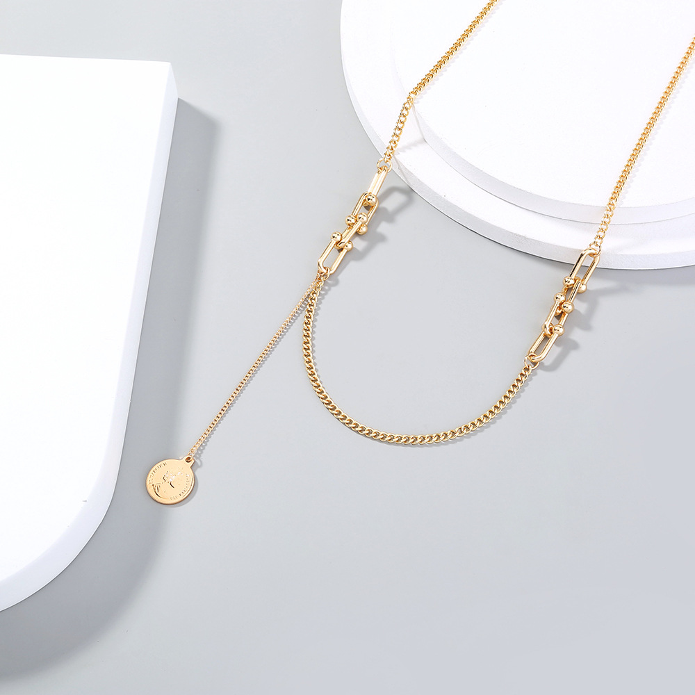 All-match Character Round Necklace Stitching Necklace