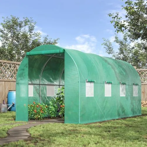 Outsunny 15x 7x 6.5 Walk in Tunnel Hoop Greenhouse, Green House With Polyethylene PE Cover, Steel Frame, Roll Up Zipper Door & Windows For Flowers,... - Shop at LoveMi
