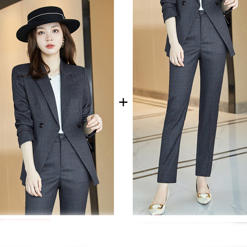Fashion Women's Solid Color Straight Leg Trousers Two-piece Suit