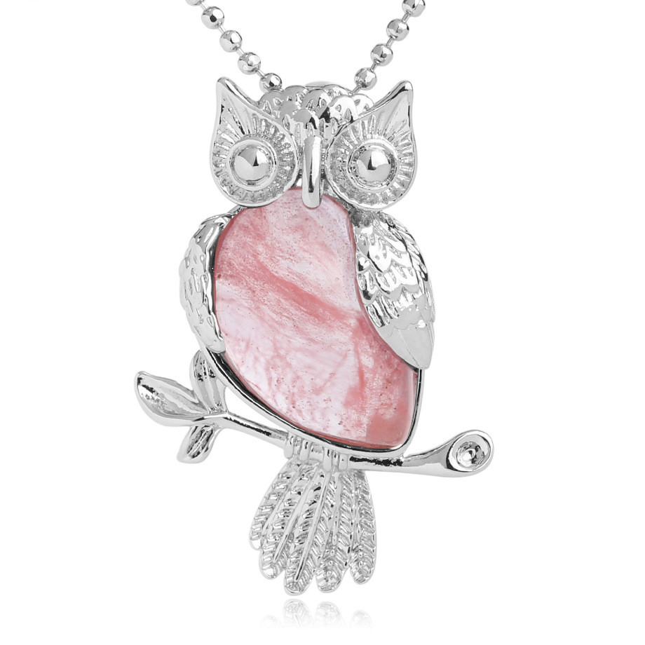 Owl Pendant With Natural Crystal Stones