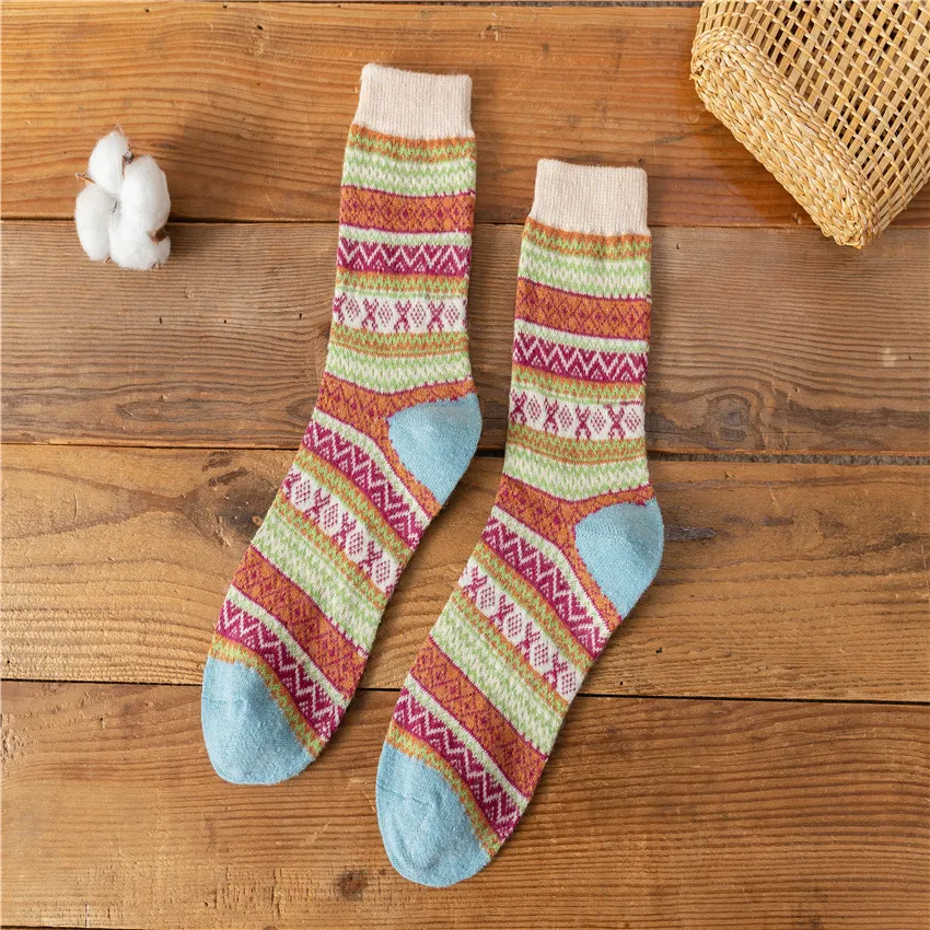 Autumn and Winter Retro National Style Wool Warm Socks - Beige