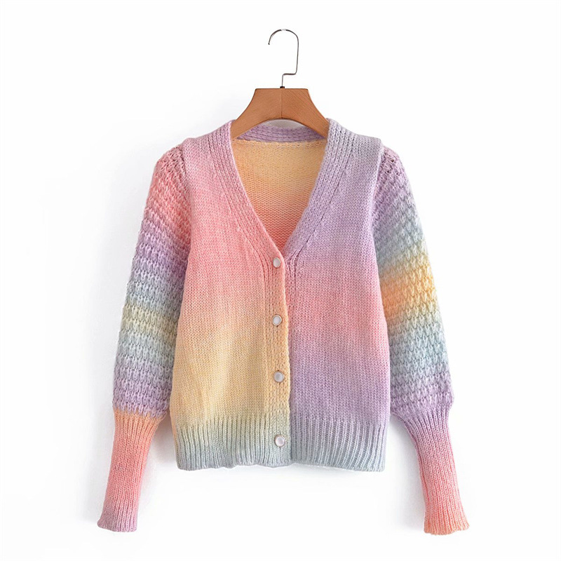Color Stitching Button Knit Cardigan Sweet And Gentle Wind Gradient Lazy Wind Sweater