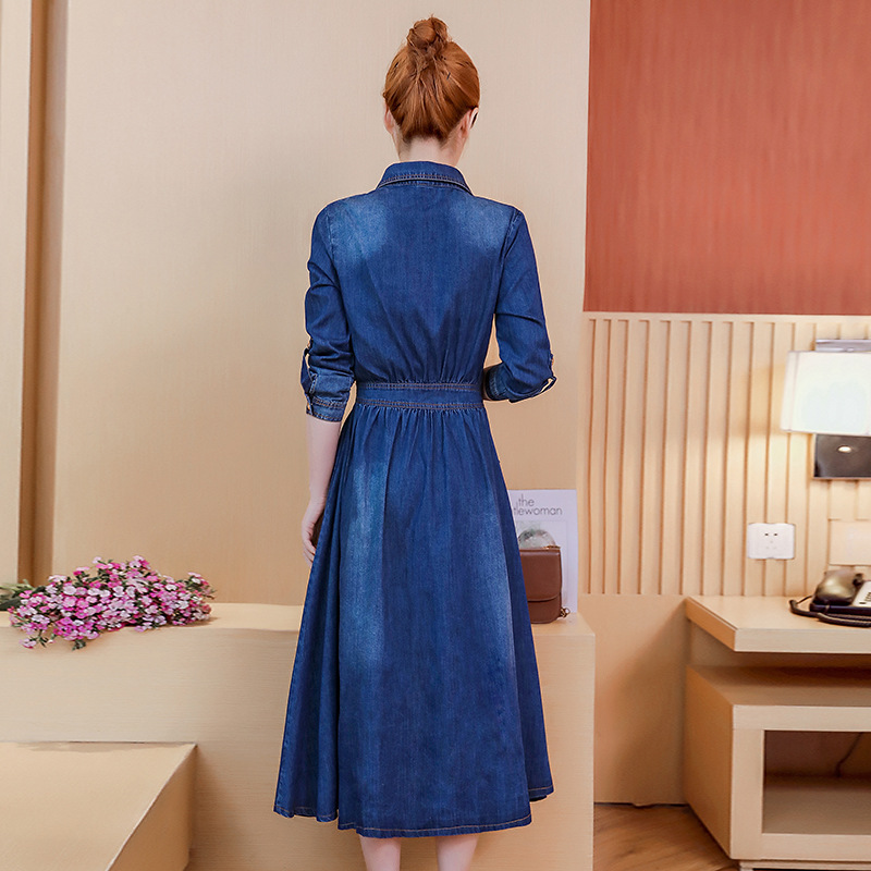 Korean Style Mid-length Long-sleeved Shirt Denim Dress
