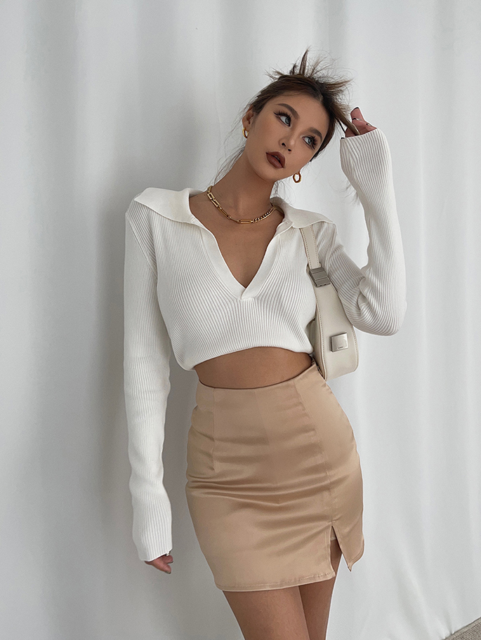 Sexy Side Slit Satin Skirt High Waist Slim