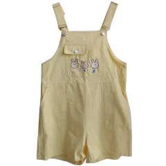 Women's Cute Rabbit Embroidered High Waist Loose Bib Shorts - Yellow - View 1