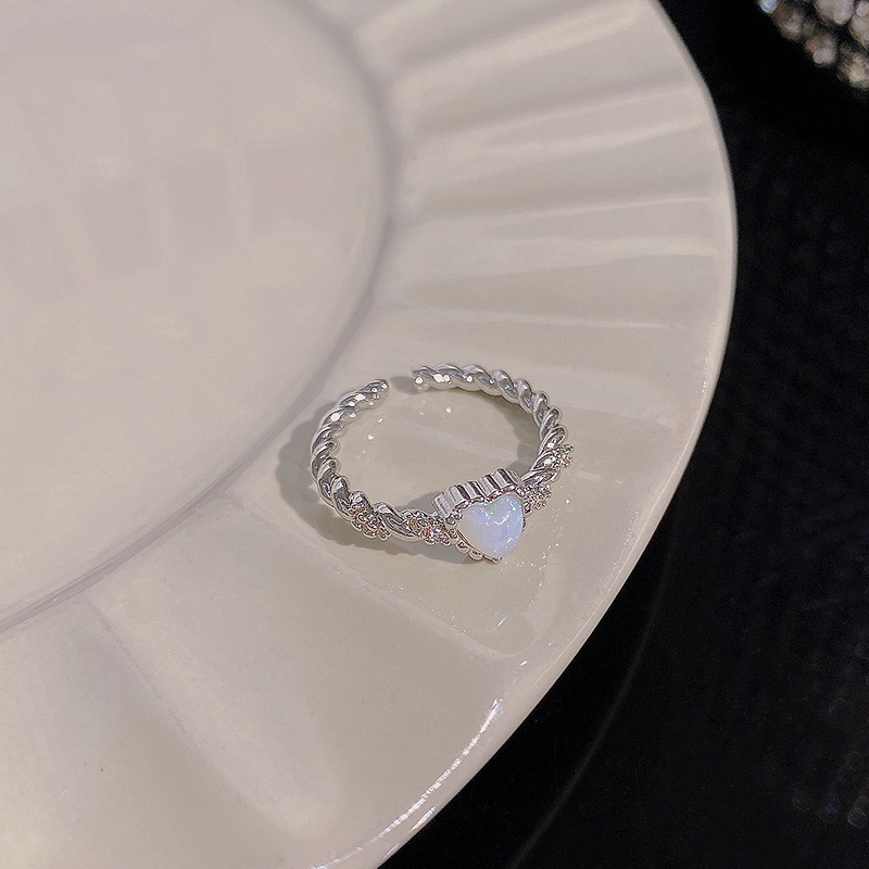 1PCS Ins Style Silver Zircon Ring For Women, Light Luxury Minimalist Design, Adjustable Open Band, Versatile Elegant Jewelry