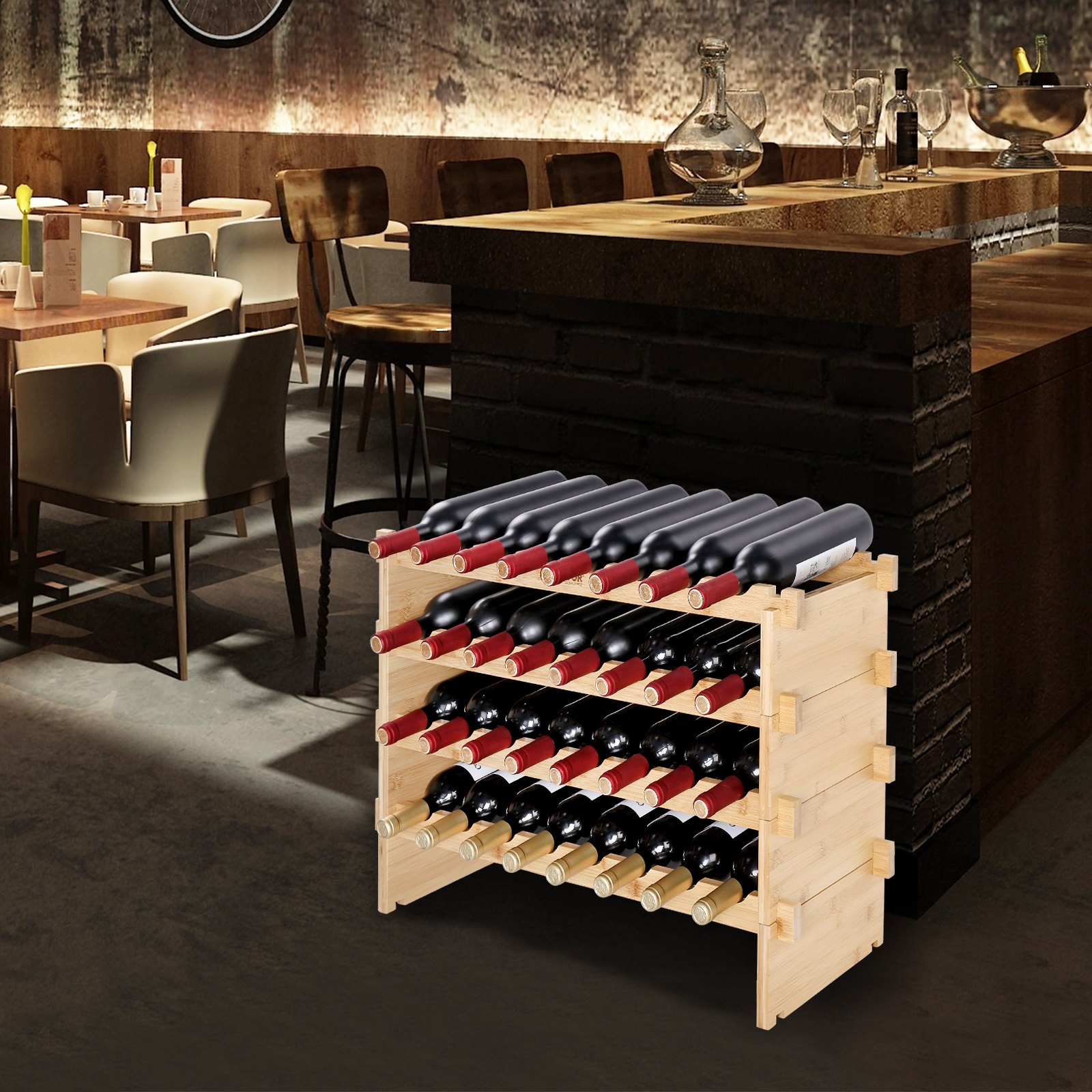 VEVOR 48 Bottle Stackable Modular Wine Rack Bamboo Wood Display Shelf 6-Tier image 4