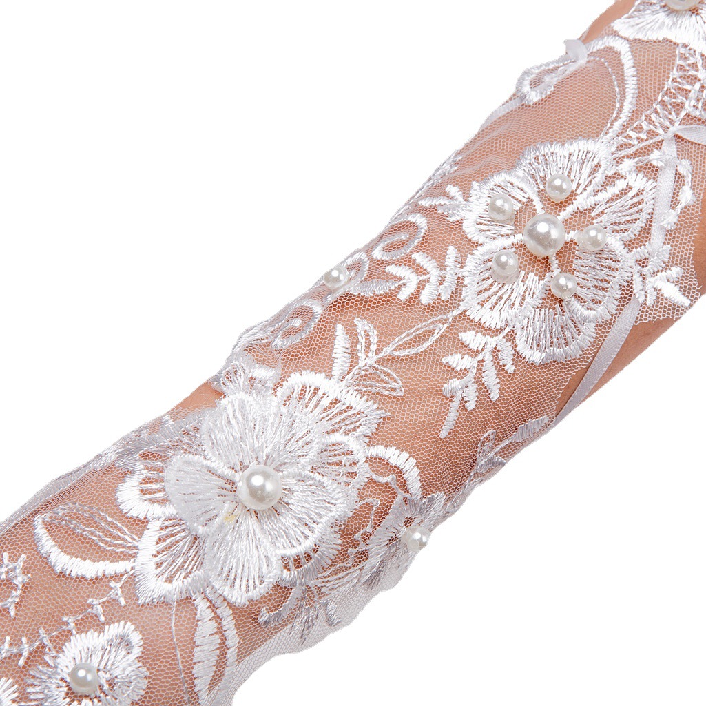 Title 5, Bridal Wedding Gloves Fingerless Embroidered Fi...