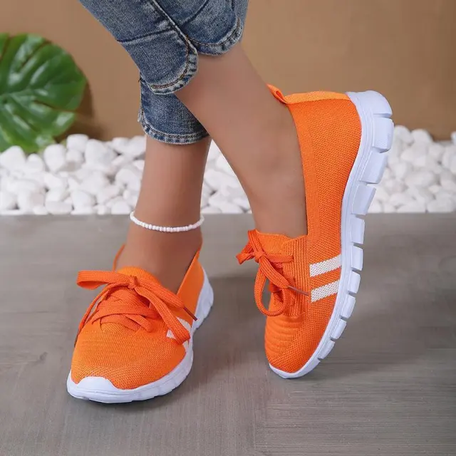Casual Lace up Mesh Shoes Preppy Flats Walking Running Sports Shoes Sneakers For Women Orange - Shop at LoveMi