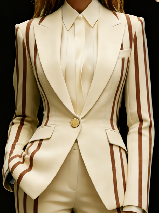 Houndstooth Lapel Slim Fit Suit Jacket For Women, Long Sleeve