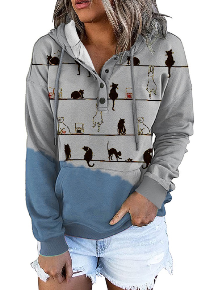 Loose Fashion Printed Long Sleeve Hooded Casual Sweatshirt
