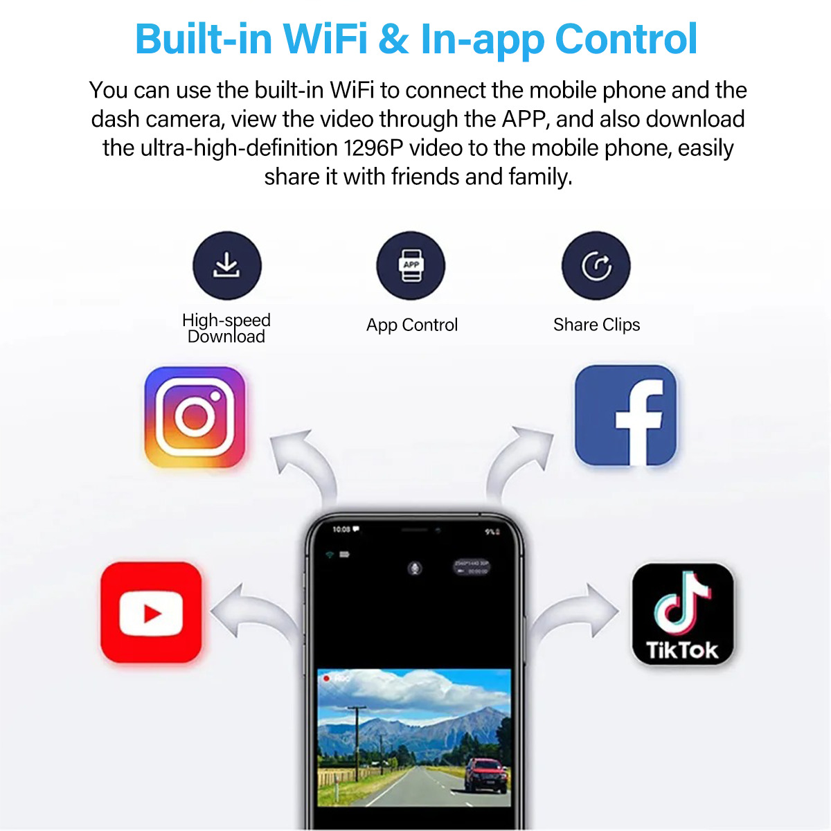 1296P HD Wifi Dash Cam Pro Car Camera Recorder 3-Lens Front Rear Night Vision UK