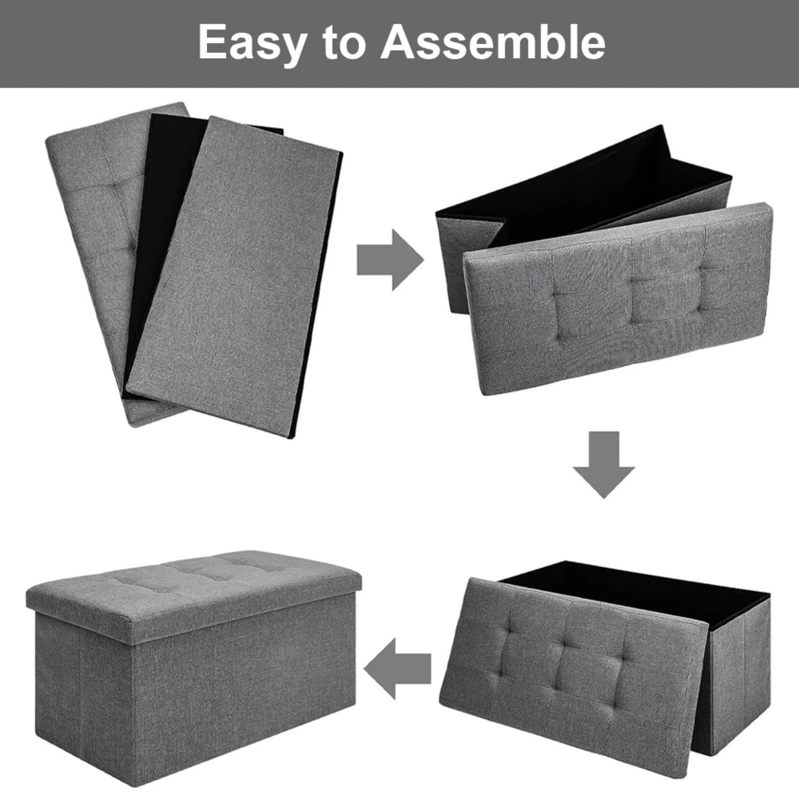 Folding Ottoman Storage Box Pouffe Seat Stool Home Chair Foot Stool Bench LINEN 4