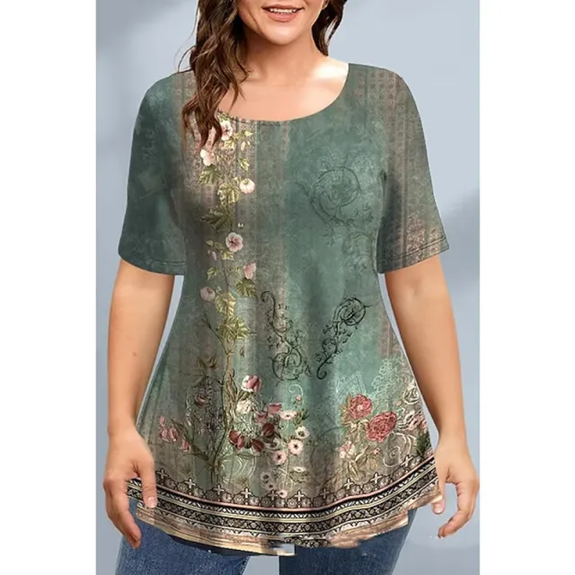 Women's Printed Short Sleeve Round Neck Long T Print 4 Style L - Shop at LoveMi