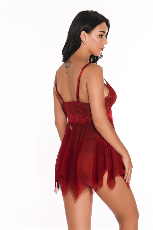 V-neck Open-back Lace Suspender Nightdress Set