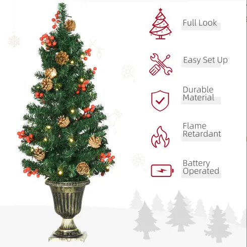HOMCOM Prelit Holiday Christmas 4-Piece Set, Garland