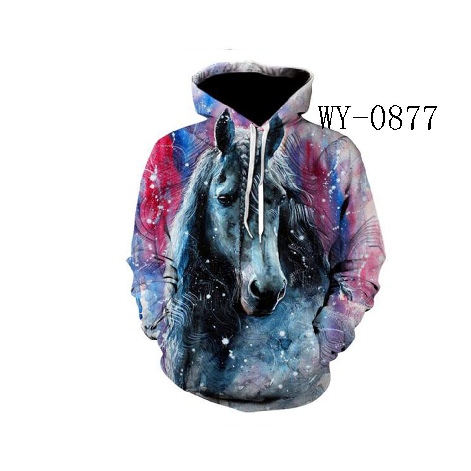 Title 3, Color Horse 3D-geprinte hoodie met zak, comfort...