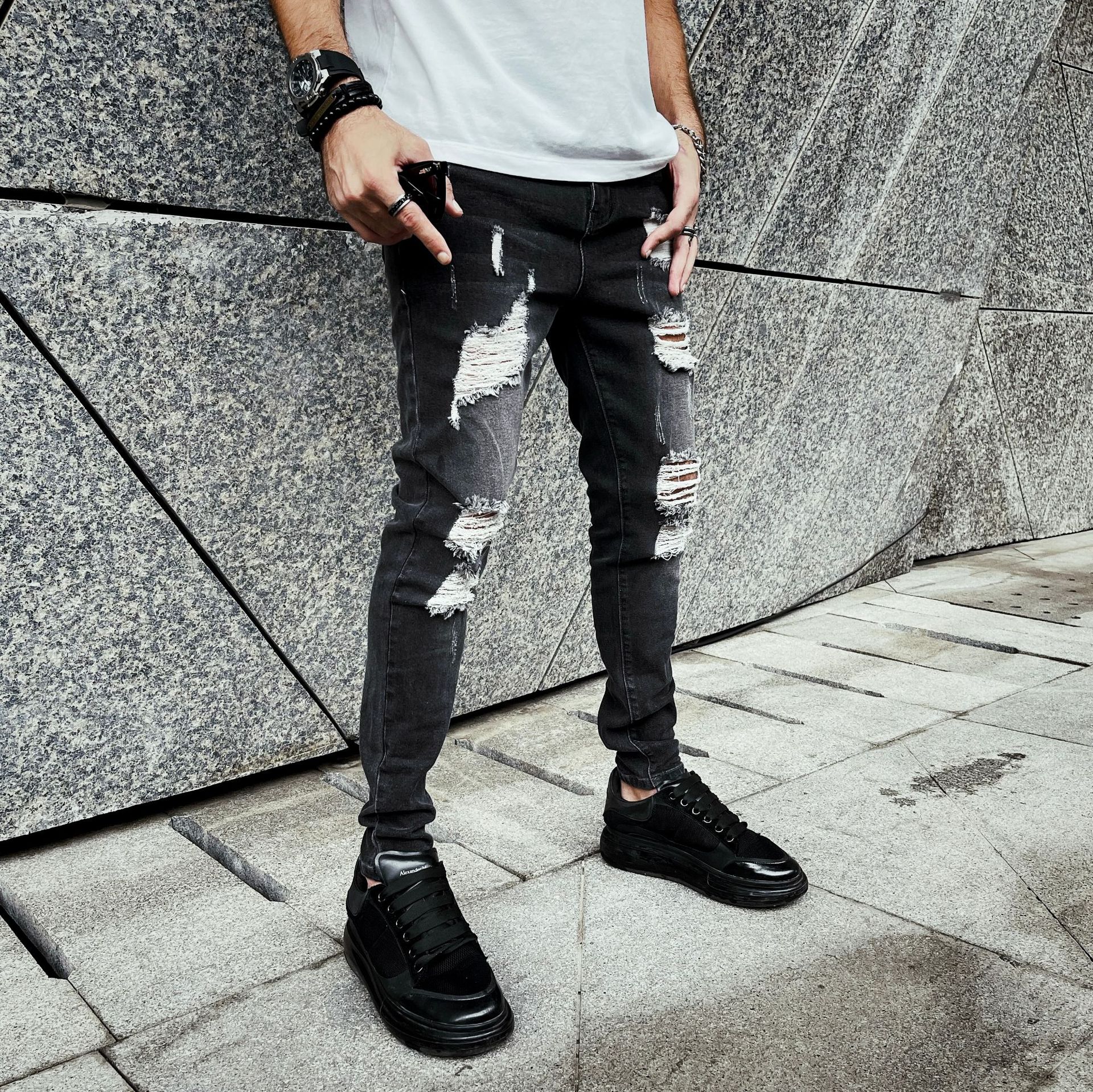 Title 3, New Mens Jeans Teenagers Big Ripped Leisure Sl...