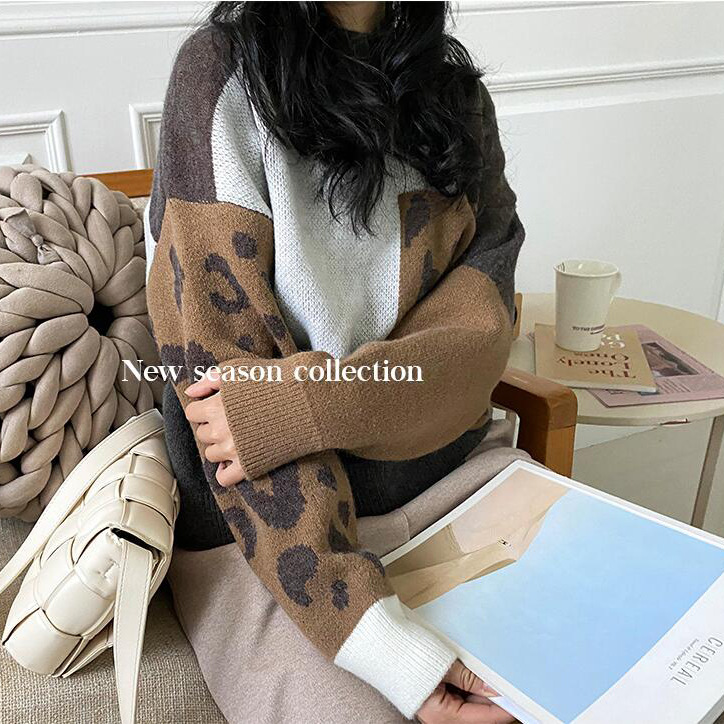 Title 3, Damen Lazy Style Pullover Colorblock Leopardenm...