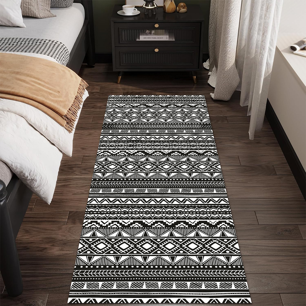 Black And White Geometric Ethnic Style Kitchen Carpet Three-piece Set Fashionable And Cool Artistic Sense Full Of Anti-skid And Stain Resistance Can Also Create A Kitchen Advanced Atmosphere Cashmere- 9