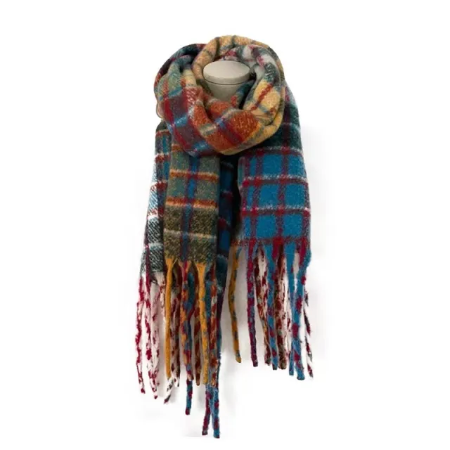 Large Fringe Casual Outdoor Warm Fashion Versatile Scarf Female Colorful Plaid - Shop at LoveMi