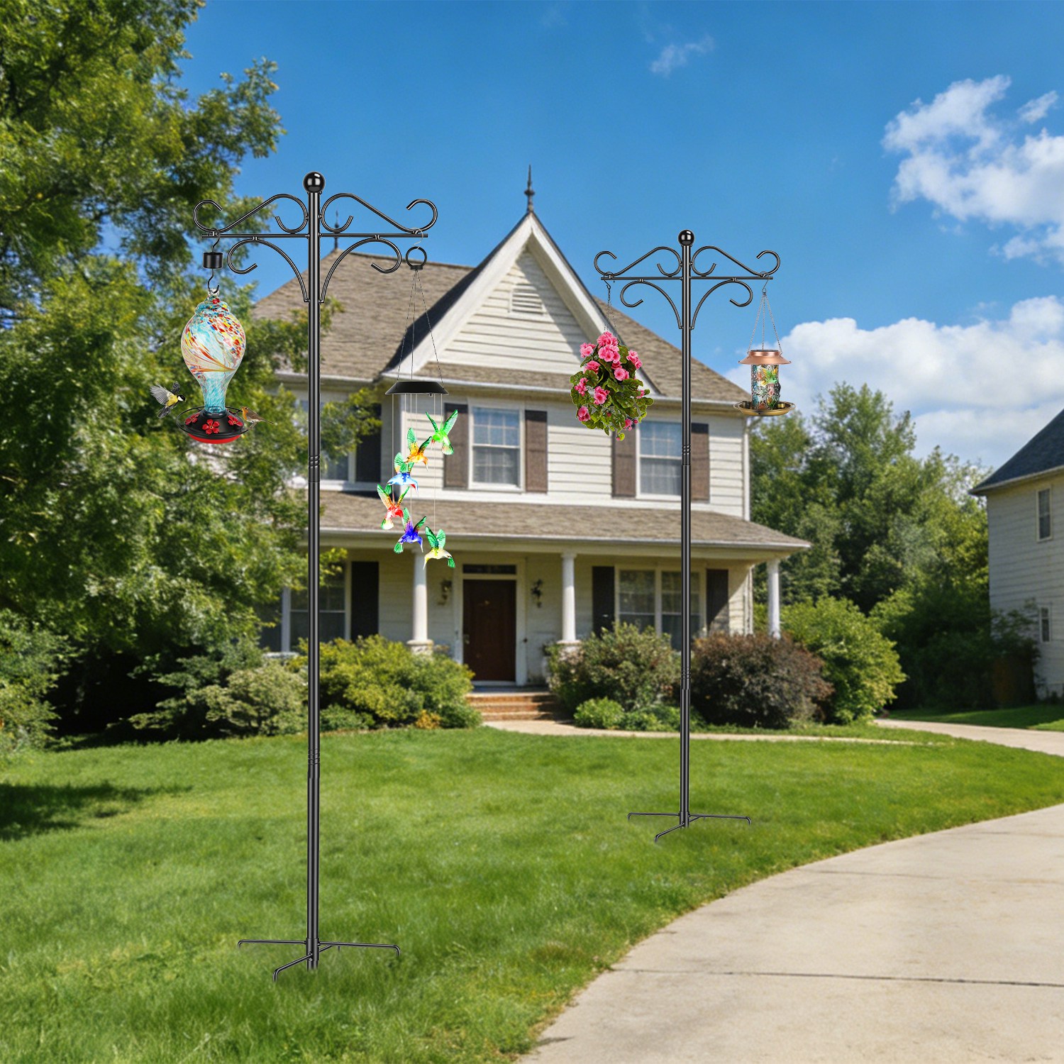 2 Packs Heavy Duty Double Shepherds Hook Bird Feeder Pole Garden Hanging Holder For Bird Feeder Garden Plant Lantern For Outdoor Garden Patio