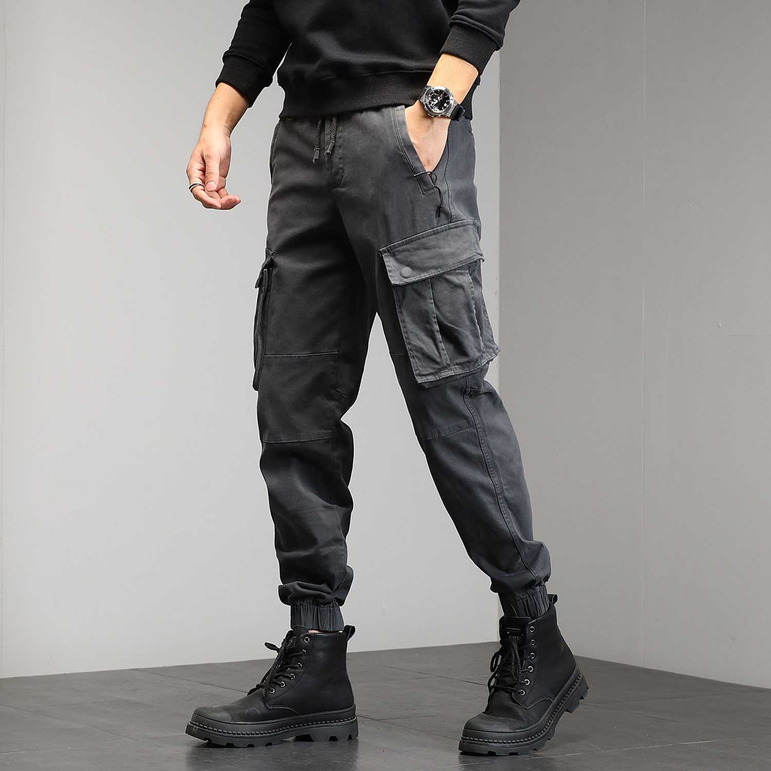 New Style Men's Casual Pants Overalls With Multi-pocket Binding Feet