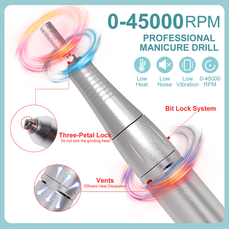 Professional Electric Nail Drill Machine, 45000RPM Rechargeable E-File Nail Drill Cordless, Electric Nail File Kit, Portable Electronic Grinder, Suitable For Nail Polish And Glue Nail Polish Polishing 4