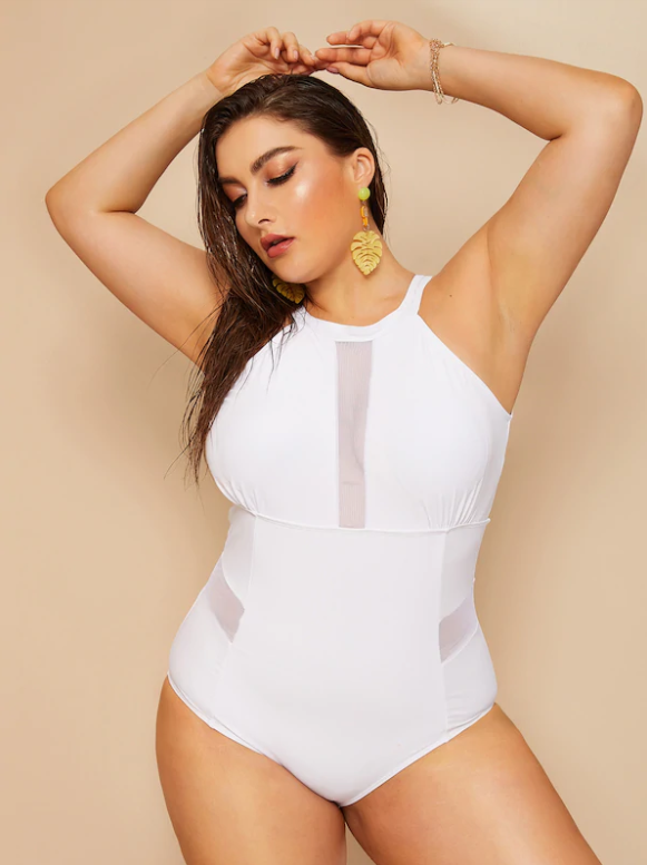 Title 1, Mesh stitching plus size one-piece swimsuit