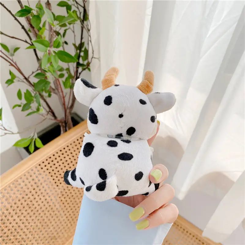 Cartoon Plush Cow Shaped Bluetooth Headphone Cover