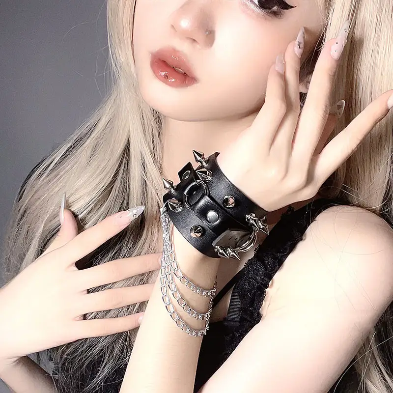 Vintage Rivet Punk Multi Chain Bracelet