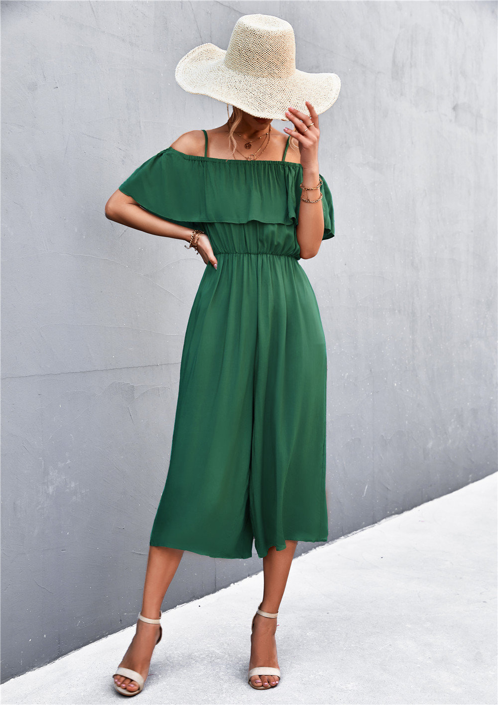 Solid Color One-Shoulder Loose Casual Sling Jumpsuit - Image 4