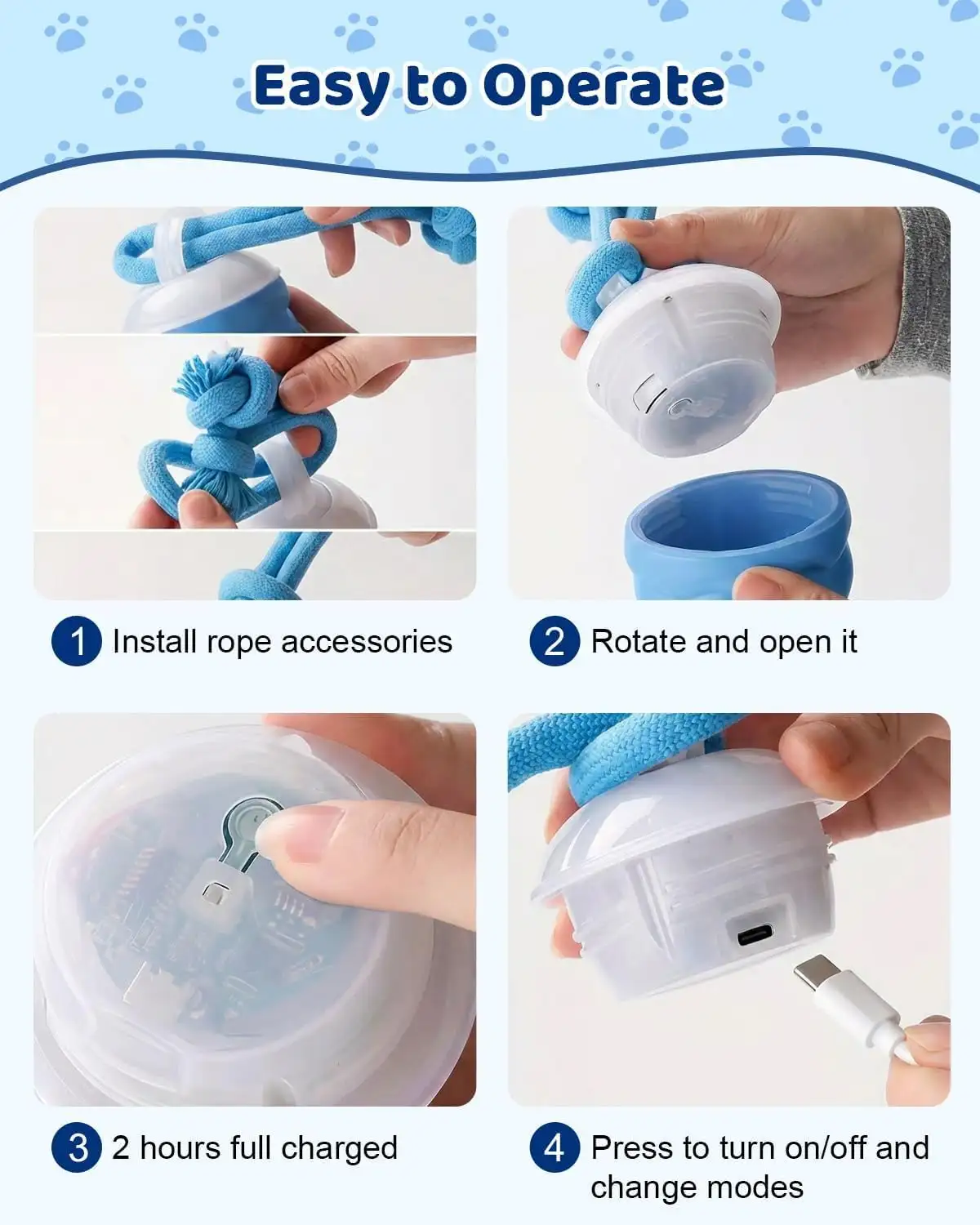 Interactive Dog Toys With Rope -Smart Dog Ball Built-in Barking Sound, Motion Activated USB-C Rechargeable Dog Toy With 3 Play Modes For Medium & Large Dogs