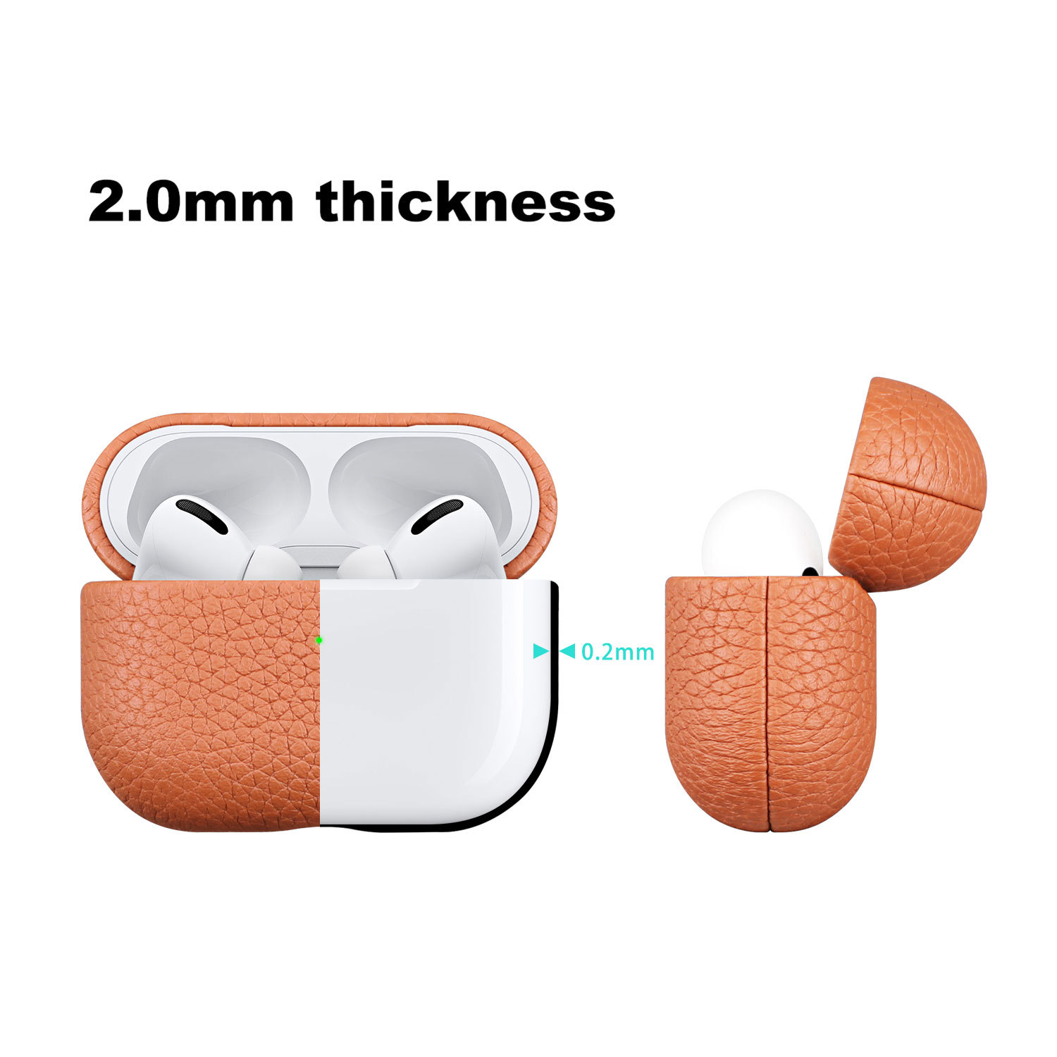 Lychee Leather Earphone Case Orange Fit - Image 2