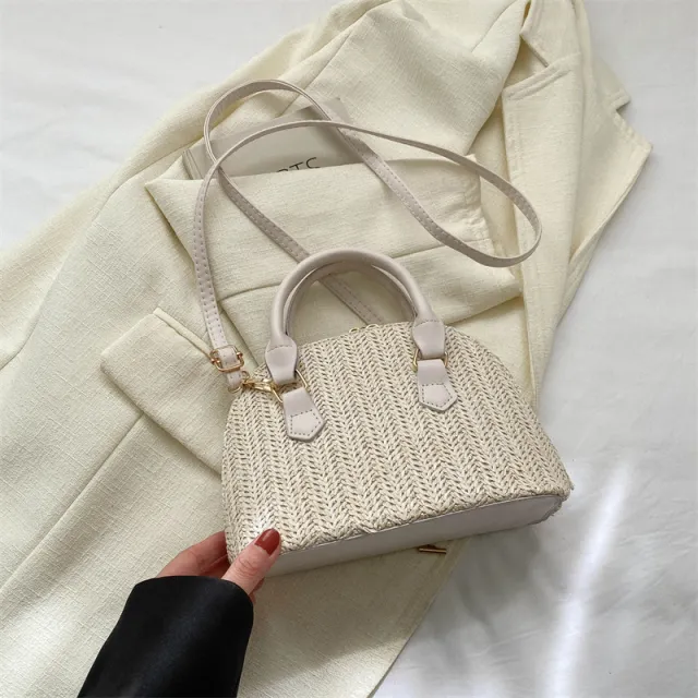 Women's Fashion Simple Casual Woven Handbag Shoulder Crossbody Bag White - Shop at LoveMi