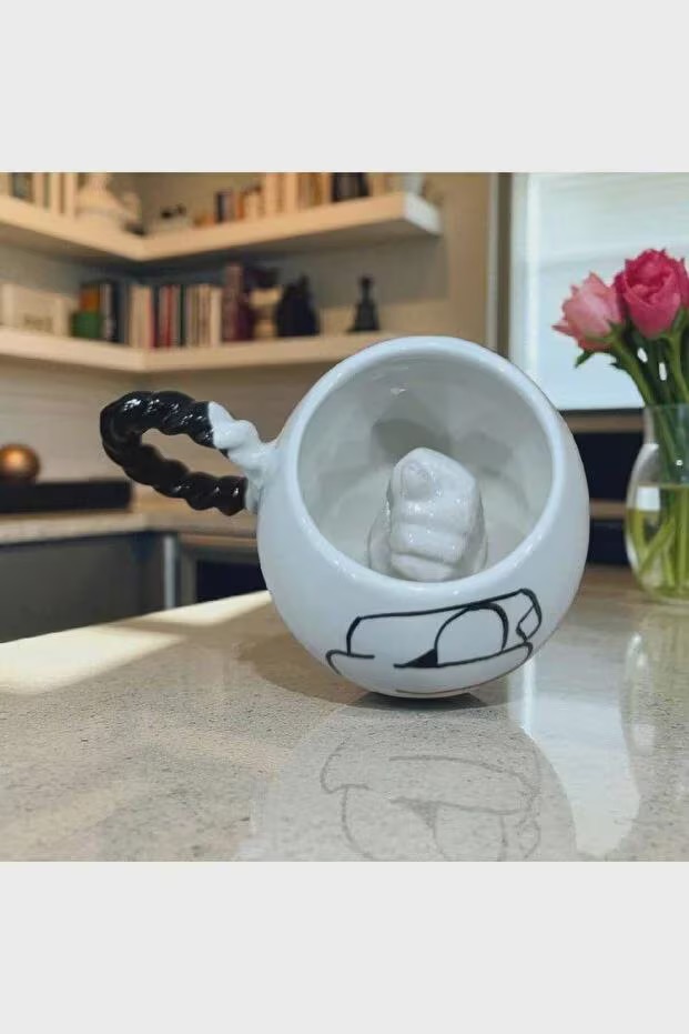 Handmade Ceramic Mug With Bubble Knit Handle Unique Embossed Design Cozy... 2