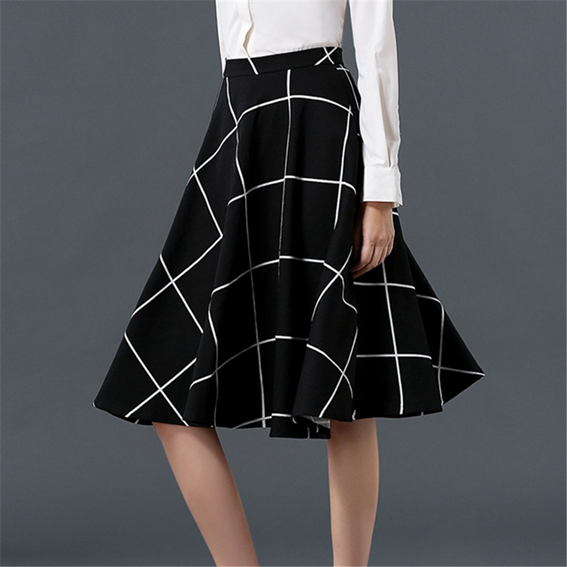 Title 4, Fashion slim A-line plaid retro skirt, all-matc...