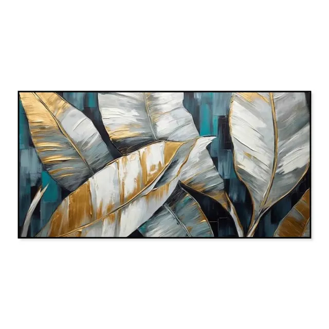 Handmade Oil Painting Canvas Wall Art Decoration Abstract Large Golden Green Banana Leaves Pictures Modern Family Bedroom Decor Rolled Frameless Un... Without Inner Frame - Shop at LoveMi