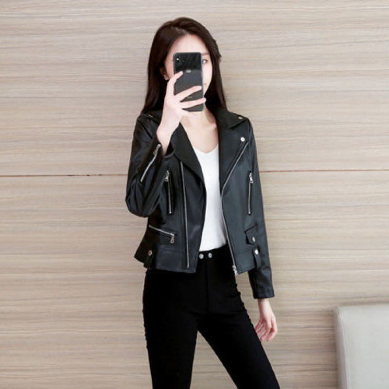 Women's Short Pu Leather Jacket New Motorcycle