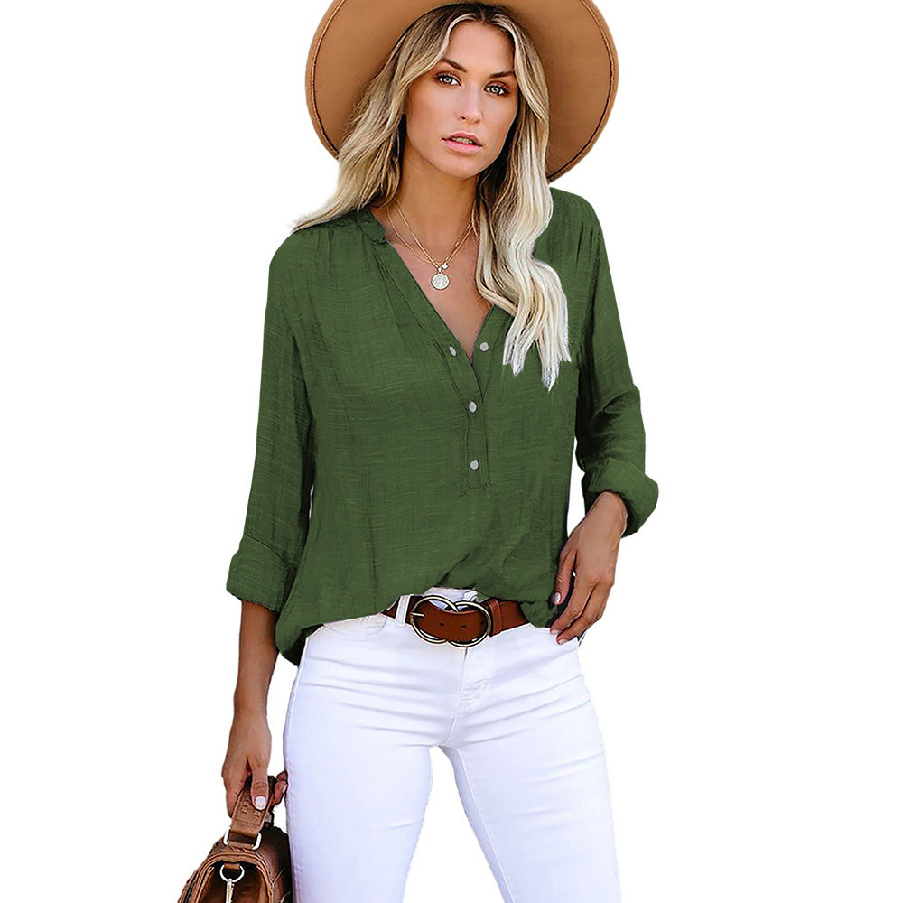 Solid Color Shirt Loose Single Breasted Long Sleeve Top