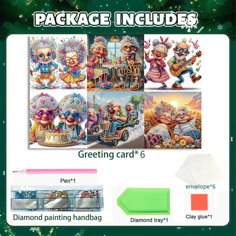 DIY Diamond Painting Kit Birthday Card Kit, Unique Grandma Pattern Design, Water Diamond Painting Art Mosaic Postcards, Festival Cards Perfect For Families, Friends, And Lovers, Handmade Gift