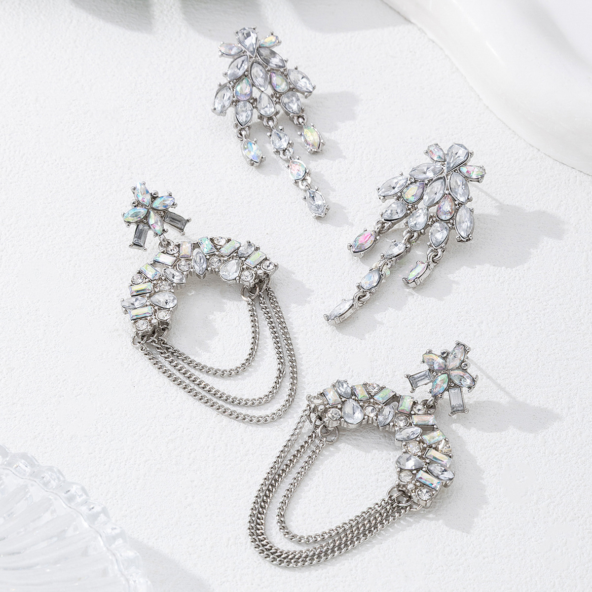 Fashion Hot Selling Chain Cubic Zirconia Dangle Earrings, Unique Personalized All-Match Light Luxury Alloy Geometric Stud Ear Jewelry For Daily Women 