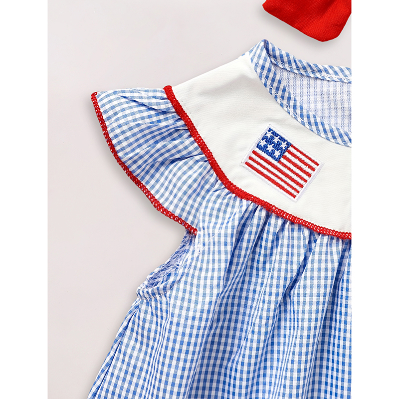 Baby Girls 4th Of July Dress Gingham American Flag White Blue Color Block Independence Day Dresses 6