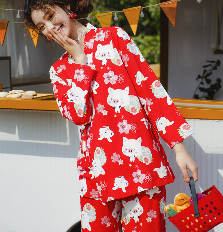 Cute Pig Kimono Pajamas Long-sleeve Suit
